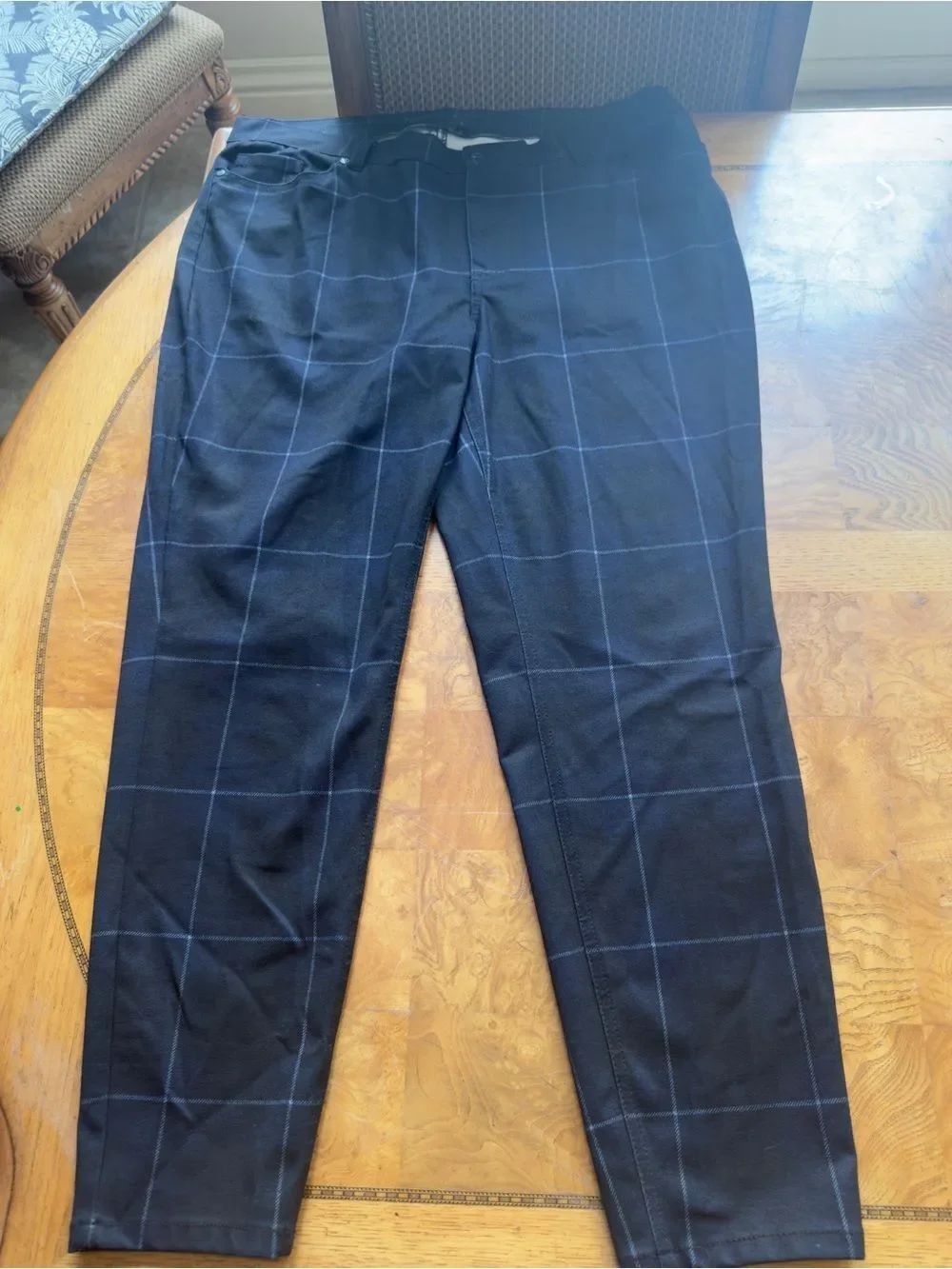 Women’s Diane Gilman Navy Windowpane Dress Pants